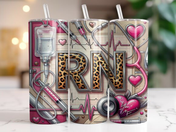 Leopard RN Nurse 20oz Tumbler Wrap PNG