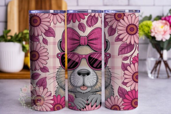 Pink Floral Capybara 20oz Tumbler Wrap