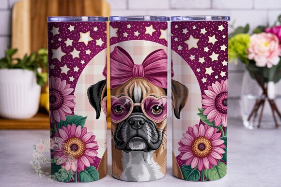 Pink Glitter Boxer Dog 20oz Tumbler Wrap