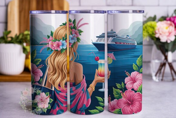 Tropical Cruise Woman Tumbler Wrap PNG