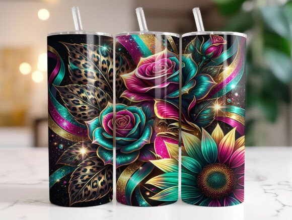 Vibrant Rose Sunflower 20oz Tumbler Wrap
