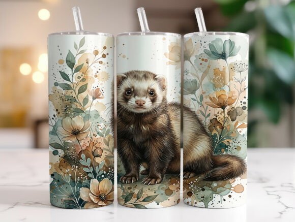 Watercolor Ferret Floral Tumbler Wrap